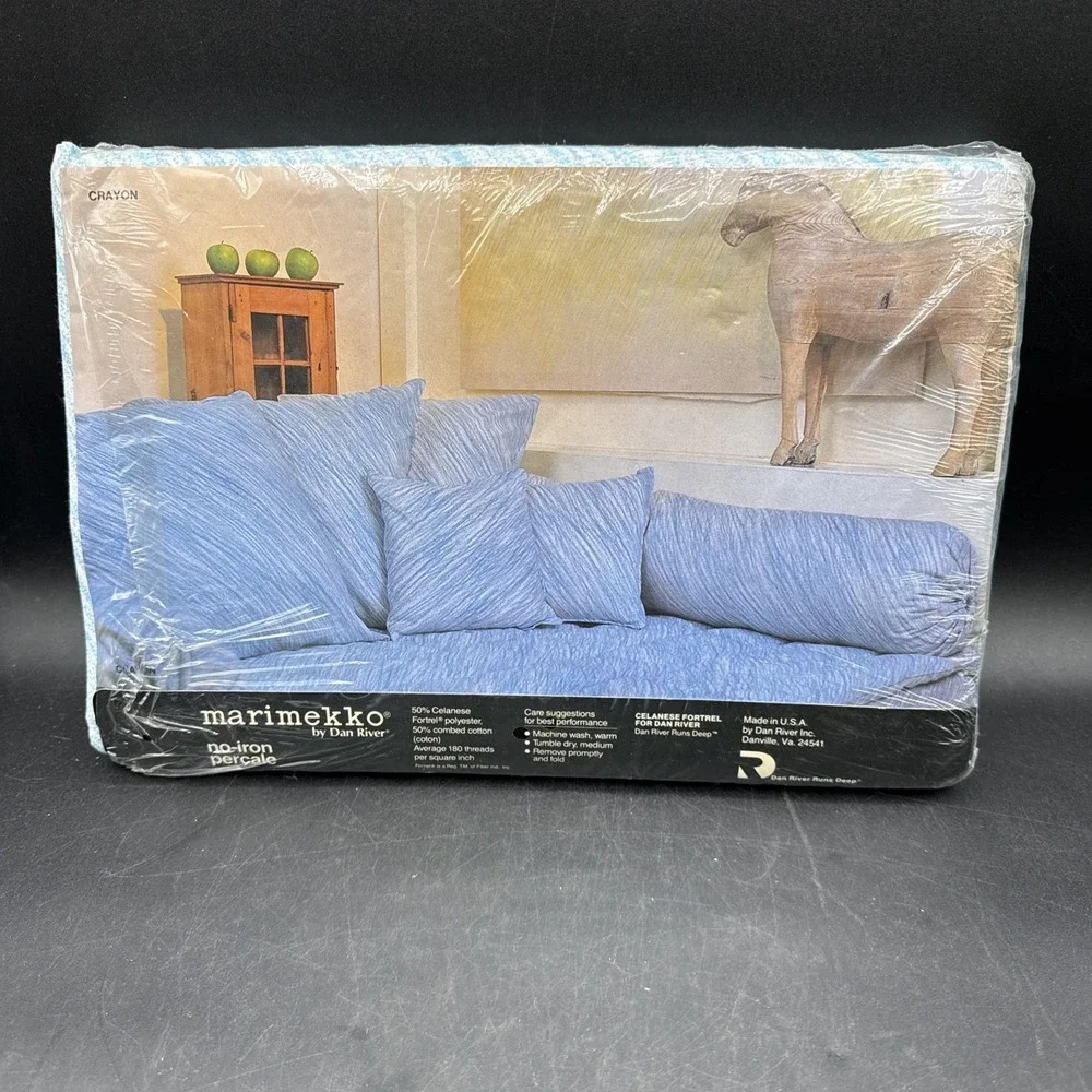 Vintage Sealed Marimekko Dan River ONE King‎ Flat Sheet 108 x 102 in Crayon Blue